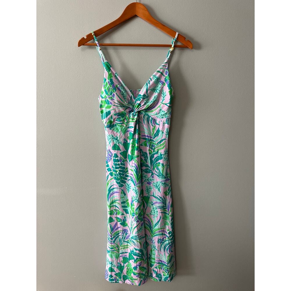 Lilly Pulitzer Dress Womens 6 Pink Tropical Palm Print Knot Front Sundress